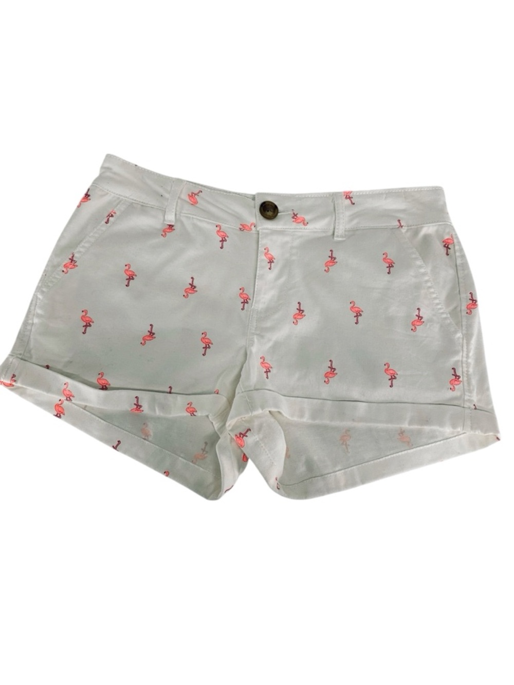 SO / White & Pink Flamingo Print Shorts with / Size 5 / Y2K Summer Festival 🦩